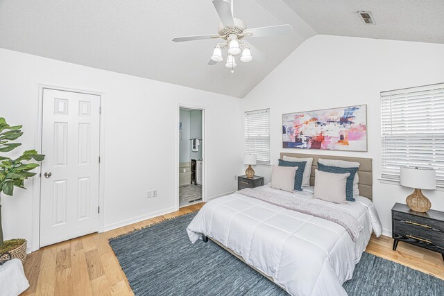 1918 Piper Dr, Charleston, SC 29407 - bedroom featuring vaulted ceiling, light wood-style floors, ensuite bathroom, and a ceiling fan