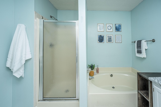 1918 Piper Dr, Charleston, SC 29407 - bathroom featuring a shower stall, a bath, vanity, and a textured ceiling