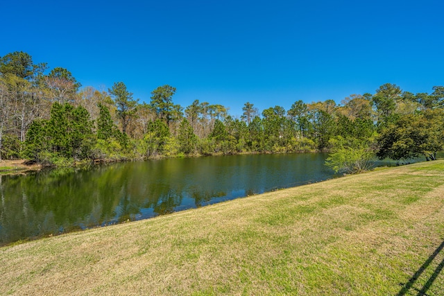 property view of water featuring a wooded view