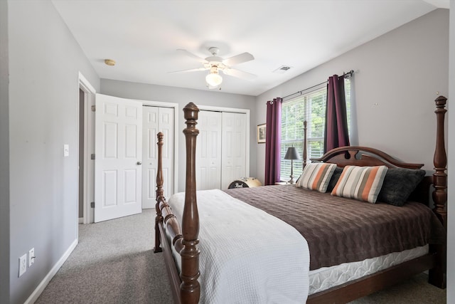 1431 Whispering Oak Trl, Mount Pleasant, SC 29466 - carpeted bedroom with multiple closets and ceiling fan