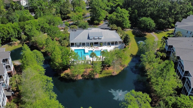 aerial view with a water view