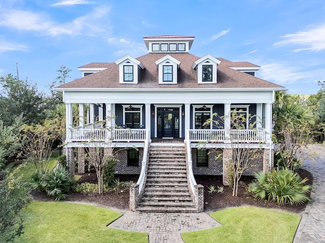 1913 Mooring Line Way, Mount Pleasant, SC 29466 - raised beach house featuring a porch, ceiling fan, stairway, and a front yard