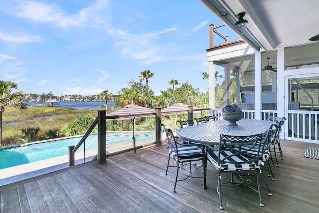 wooden deck with a water view