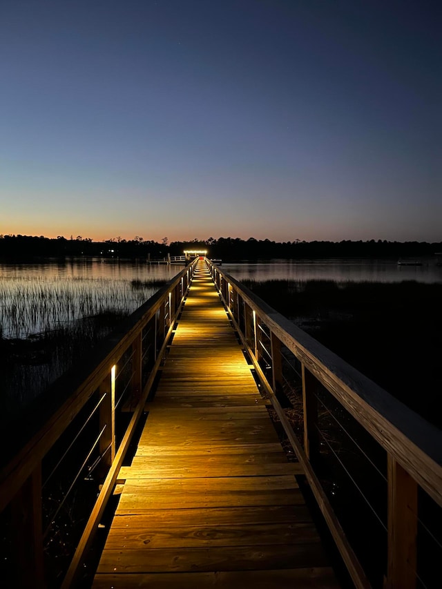 view of dock with a water view