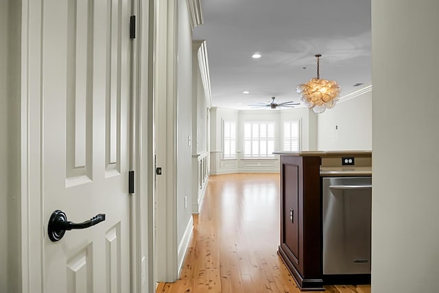 4252 Faber Place Dr Unit 203, North Charleston, SC 29405 - corridor featuring crown molding, light wood-style floors, recessed lighting, and a chandelier