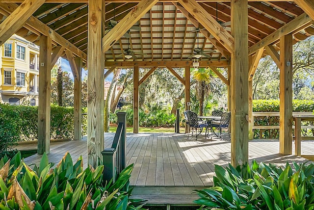 4252 Faber Place Dr Unit 203, North Charleston, SC 29405 - deck with a gazebo, outdoor dining space, and a ceiling fan