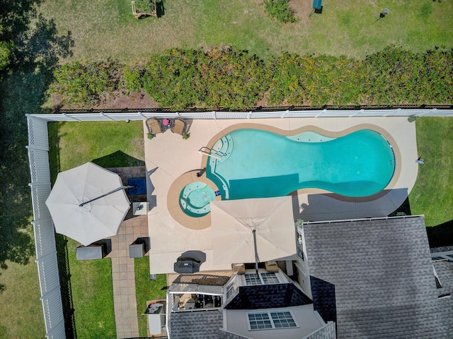 aerial view of a pool area