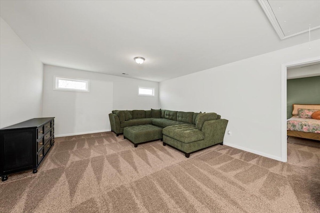 3055 Matthews Dr, Sumter, SC 29154 - living area with carpet flooring, attic access, and baseboards