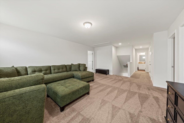 3055 Matthews Dr, Sumter, SC 29154 - living room featuring light carpet, baseboards, and recessed lighting