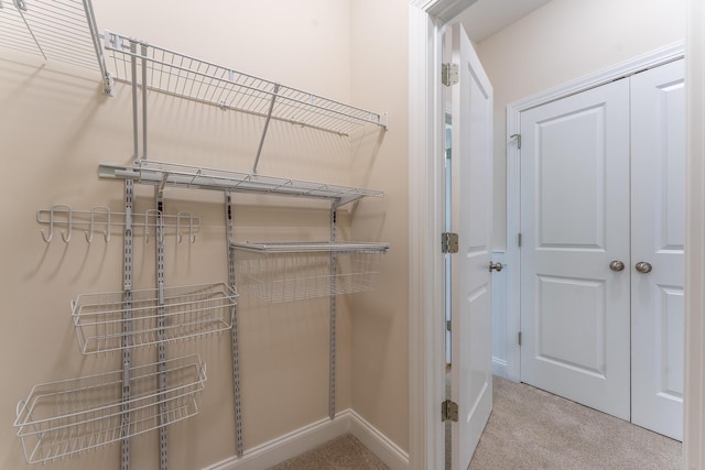 walk in closet with carpet floors