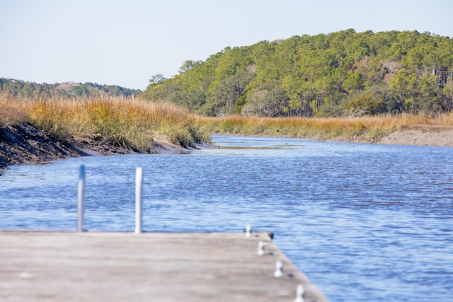 view of dock with a water view