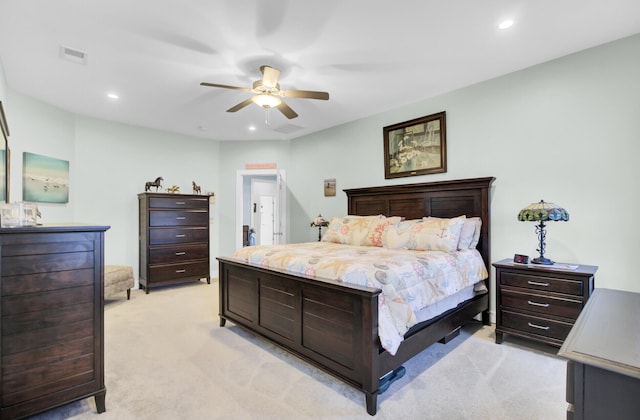 3473 Plow Ground Rd, Johns Island, SC 29455 - bedroom with light colored carpet, recessed lighting, and ceiling fan