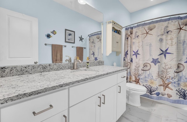 3473 Plow Ground Rd, Johns Island, SC 29455 - full bathroom with vanity, toilet, marble look tile flooring, and a shower with shower curtain