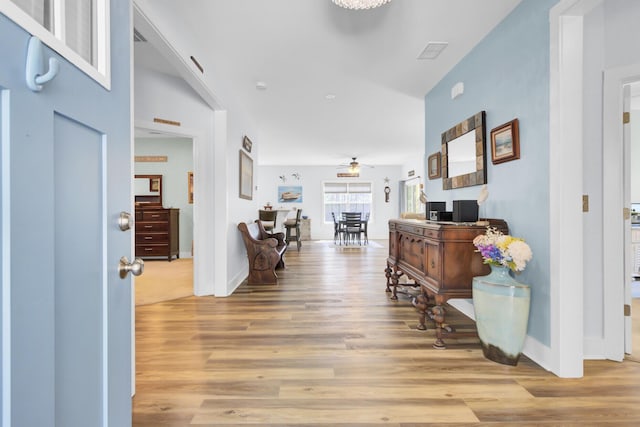 3473 Plow Ground Rd, Johns Island, SC 29455 - entryway with light wood-style floors, ceiling fan, and baseboards