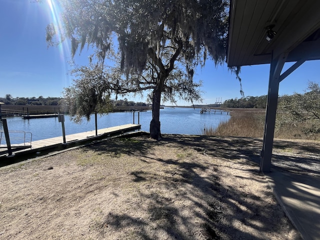 dock area with a water view