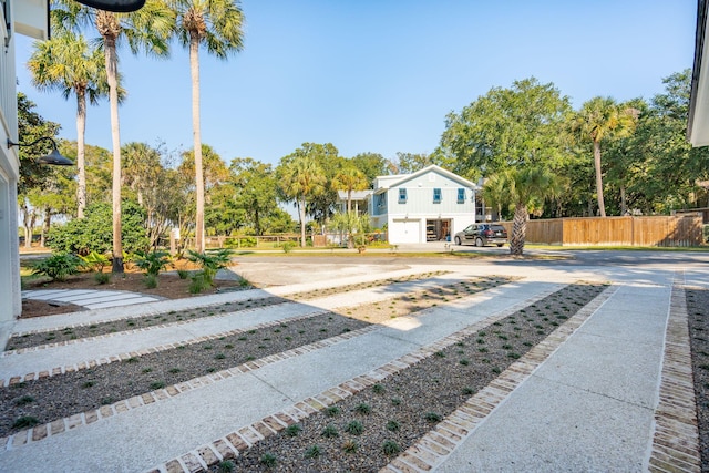 view of yard with a garage