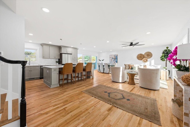 1894 Capri Dr, Charleston, SC 29407 - living room with ceiling fan, light wood-style flooring, and recessed lighting