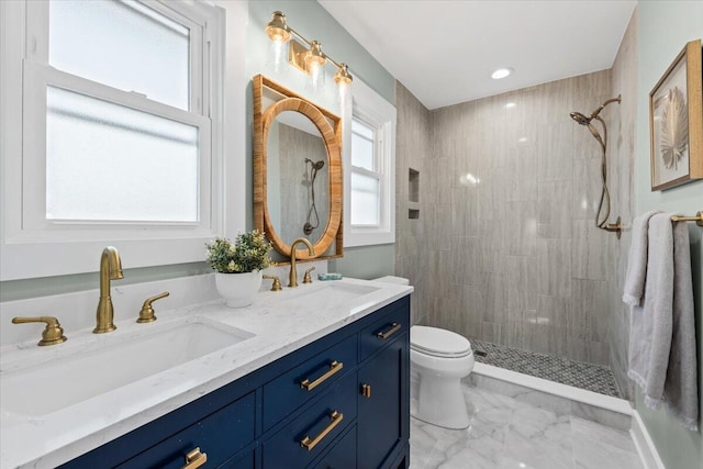 1894 Capri Dr, Charleston, SC 29407 - full bathroom featuring marble finish floors, tiled shower, and double vanity