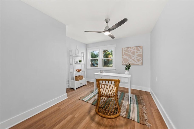 interior space with ceiling fan and light hardwood / wood-style flooring