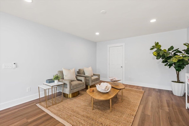 sitting room with dark wood-type flooring