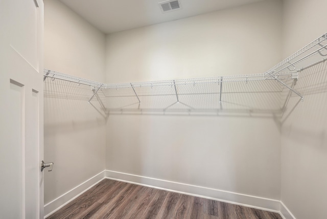 spacious closet with dark hardwood / wood-style floors