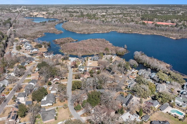 bird's eye view with a water view and a residential view