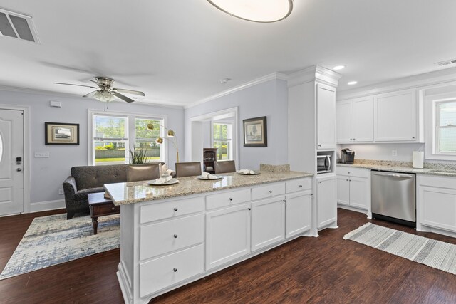 1324 Maxwell St, North Charleston, SC 29405 - kitchen with dark wood-style floors, a wealth of natural light, visible vents, ceiling fan, and dishwasher