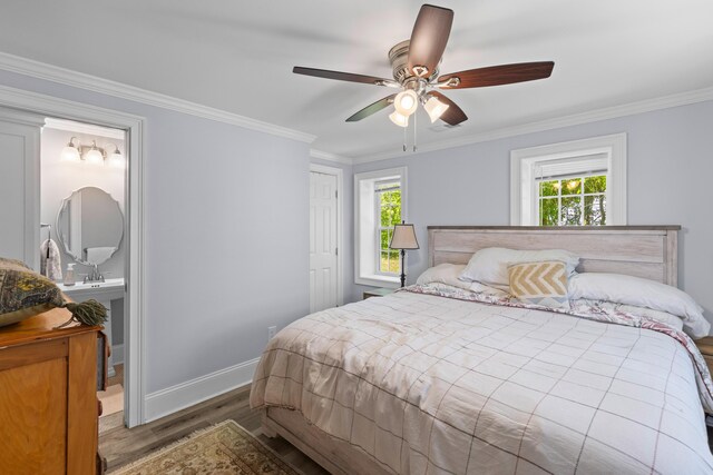 1324 Maxwell St, North Charleston, SC 29405 - bedroom with baseboards, a ceiling fan, wood finished floors, and crown molding