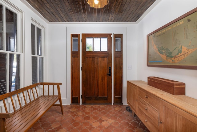 foyer entrance with wooden ceiling