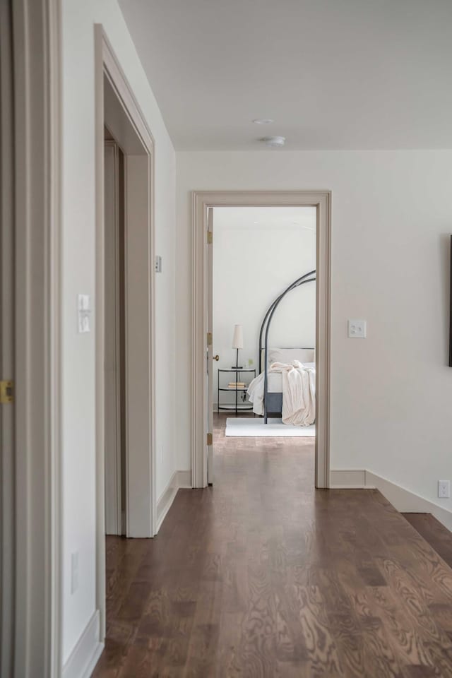 corridor with dark wood-type flooring