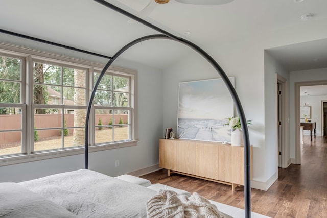 bedroom featuring dark wood-type flooring and multiple windows