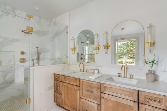 bathroom with vanity and walk in shower