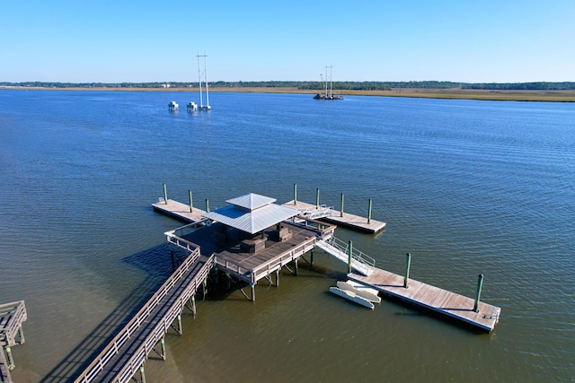 dock area with a water view