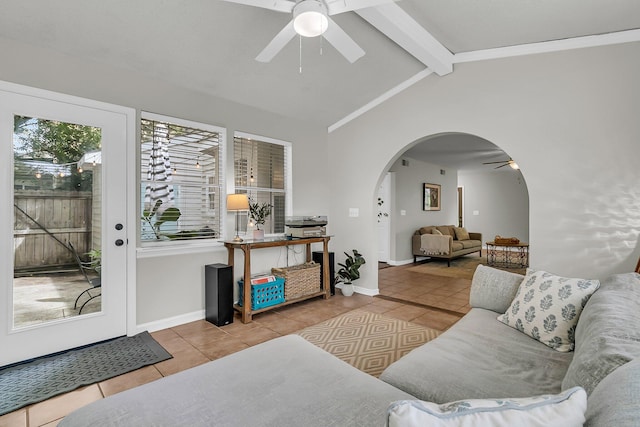 1433 Oaklanding Rd, Mount Pleasant, SC 29464 - tiled living room with ceiling fan and arched walkways