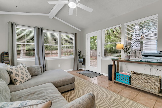 1433 Oaklanding Rd, Mount Pleasant, SC 29464 - living area with light tile patterned flooring, a ceiling fan, and a textured ceiling