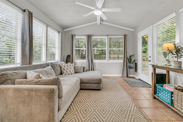 1433 Oaklanding Rd, Mount Pleasant, SC 29464 - living room with light tile patterned floors, ceiling fan, plenty of natural light, and a textured ceiling