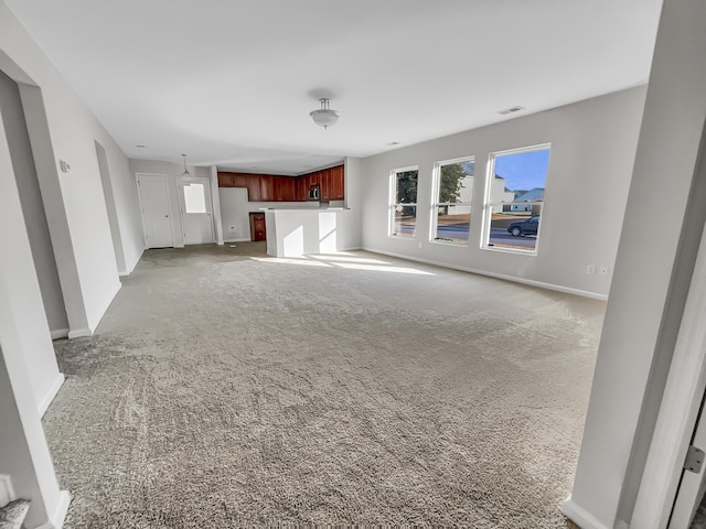 unfurnished living room with light carpet