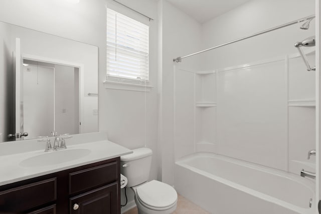 full bath with vanity, toilet, and shower / bathtub combination