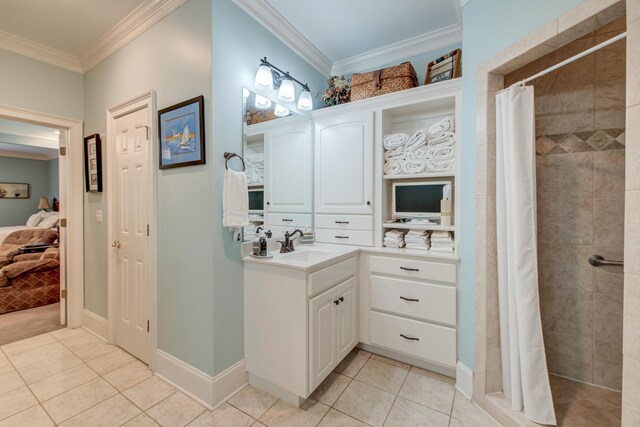 101 Firestone Ct, Summerville, SC 29483 - full bathroom with crown molding, ensuite bathroom, tile patterned floors, vanity, and tiled shower