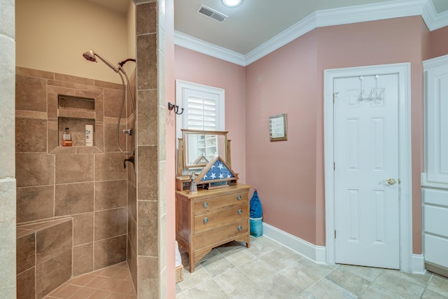101 Firestone Ct, Summerville, SC 29483 - full bath with a tile shower, ornamental molding, and baseboards
