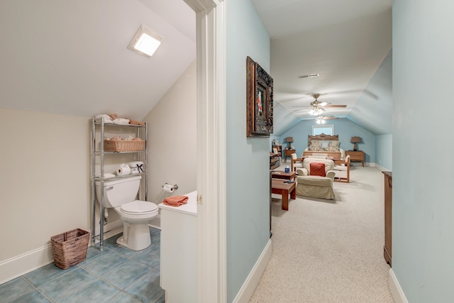 101 Firestone Ct, Summerville, SC 29483 - bathroom with vaulted ceiling, toilet, ceiling fan, and baseboards