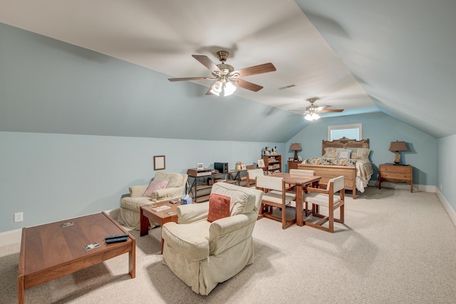 101 Firestone Ct, Summerville, SC 29483 - bedroom featuring carpet, lofted ceiling, baseboards, and a ceiling fan