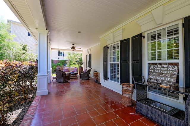 101 Firestone Ct, Summerville, SC 29483 - porch with outdoor lounge area and ceiling fan