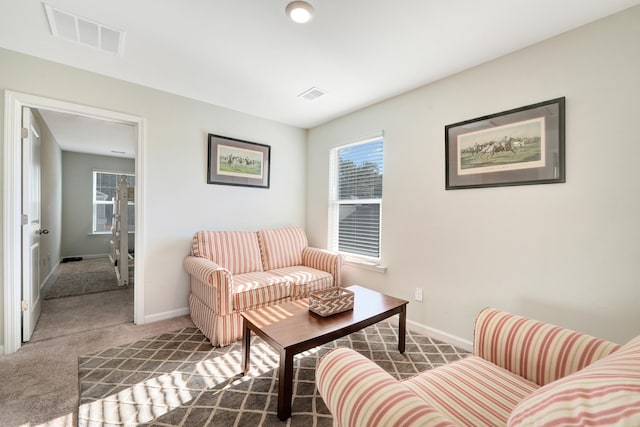 carpeted living room featuring a wealth of natural light