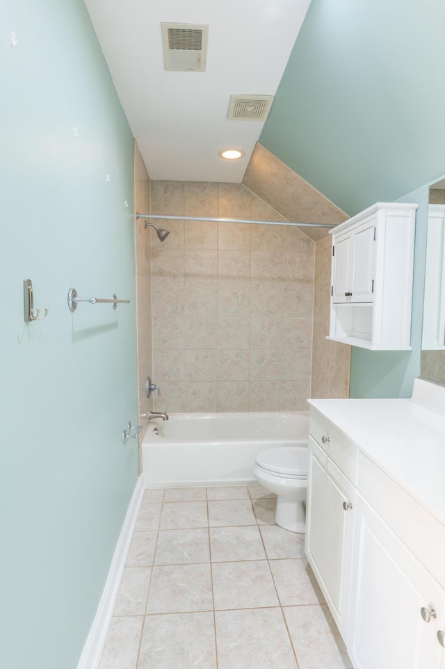 bathroom with tub / shower combination, tile patterned floors, toilet, and visible vents