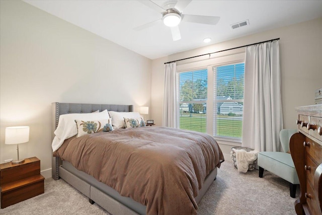 bedroom featuring carpet floors and ceiling fan