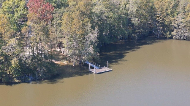 aerial view of a heavily wooded area and a large body of water