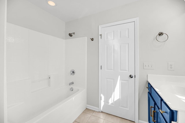 bathroom featuring vanity, tile patterned floors, and shower / bath combination