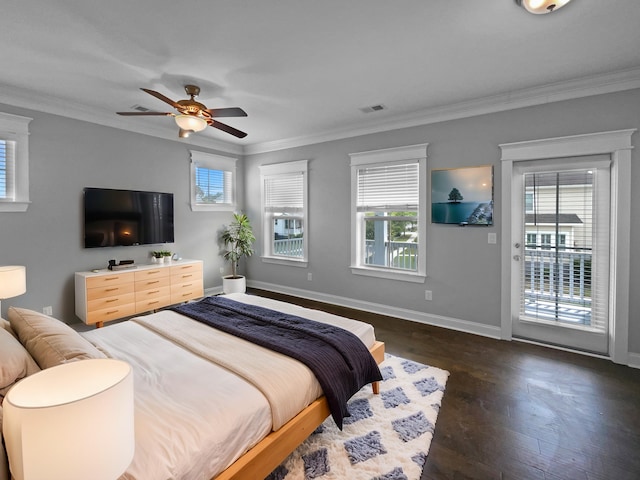 3700 Maidstone Dr, Mount Pleasant, SC 29466 - bedroom with visible vents, baseboards, crown molding, wood finished floors, and access to outside