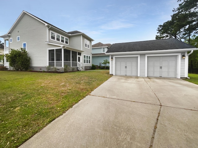3700 Maidstone Dr, Mount Pleasant, SC 29466 - view of front of house with driveway, a front lawn, a sunroom, and crawl space